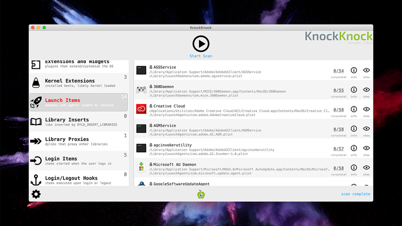 KnockKnock lists apps starting up with your Mac.